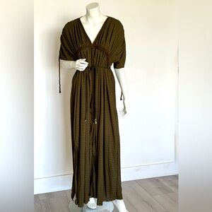 Dark Green Maxi Dress, roped design, China, 100% poliéster size S-M